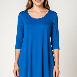 Eileen Fisher Tunic Top Size Medium Blue 3/4 Sleeves Preppy Classic Quiet Luxury
